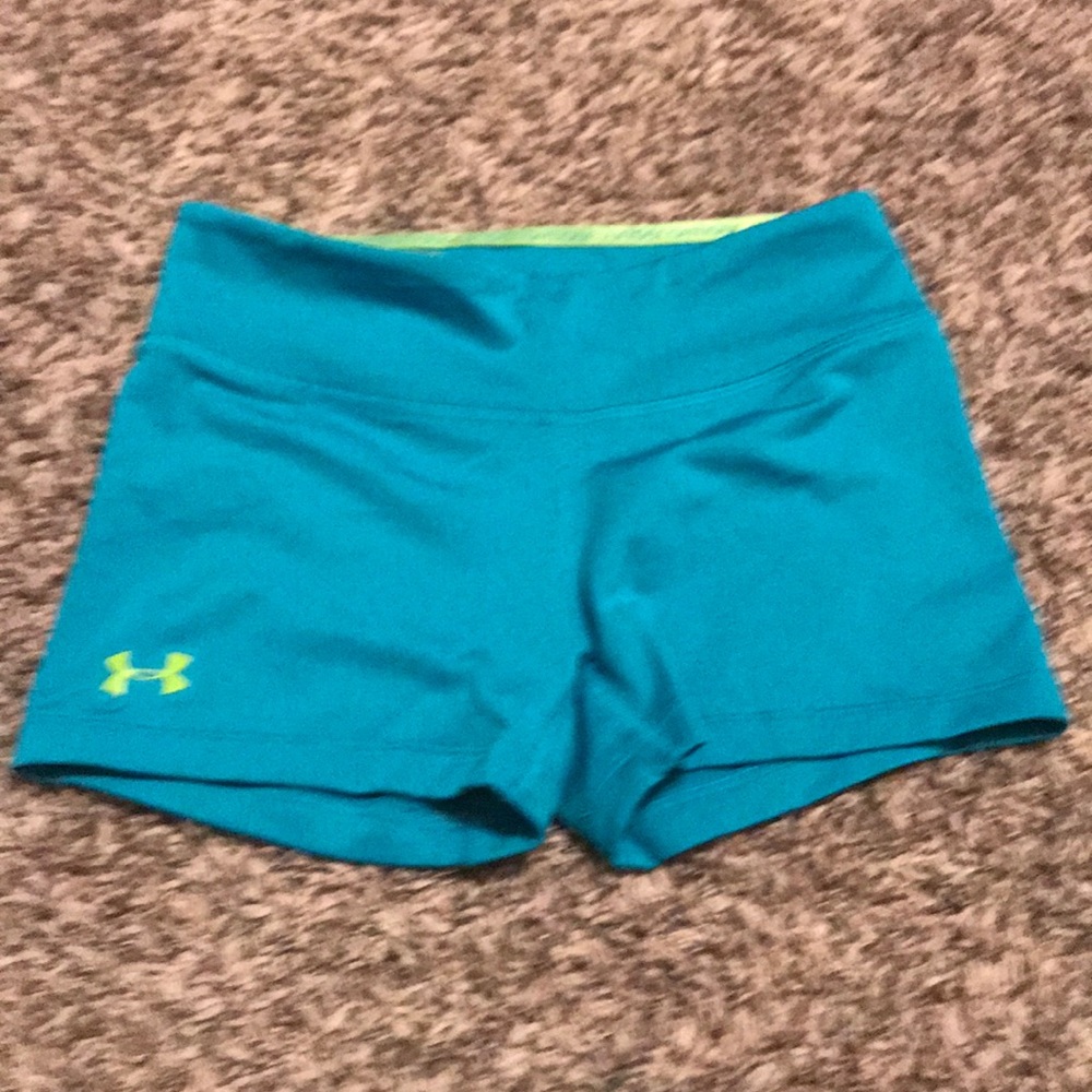 Under Armour turquoise spandex shorts!  Size XS